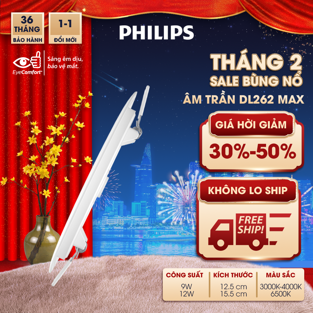 Bộ đèn âm trần Philips LED Max DL262 Max siêu mỏng- công suất (9W, 12W)