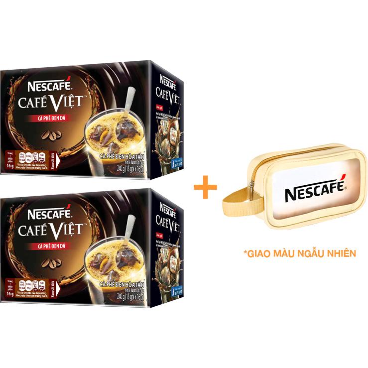 [Tặng 1 túi thời trang đa năng] Combo 2 hộp cà phê hòa tan Nescafé café Việt đen đá (Hộp 15 gói x 16g)