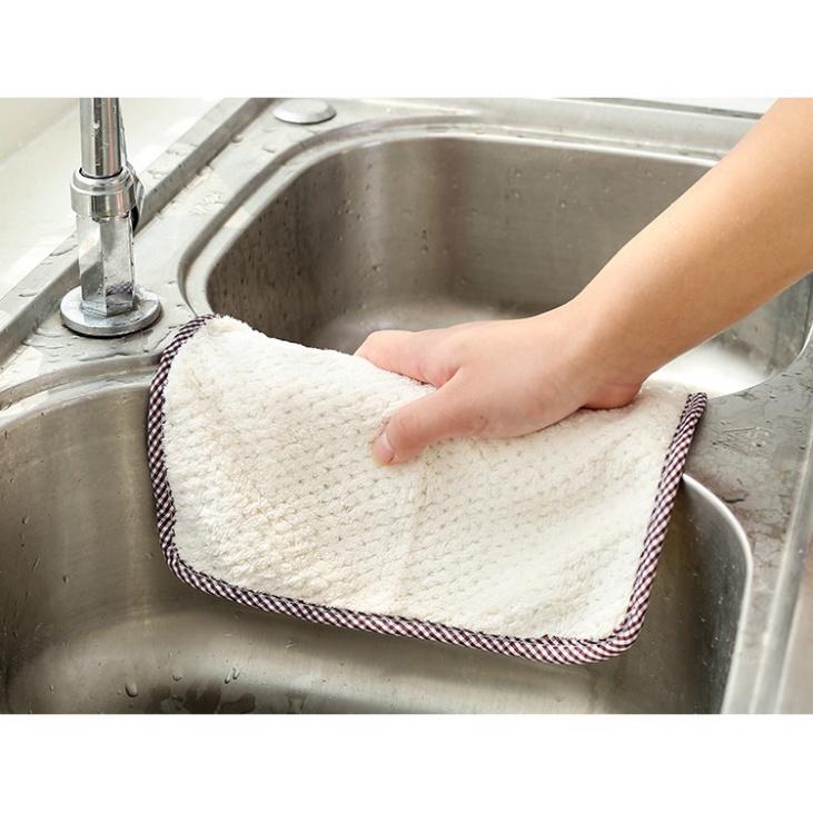 Khăn lau tay treo tường nhà bếp, bát đĩa, cốc chén thấm nước chống dính dầu mỡ hai mặt loại to 25x27.5cm -