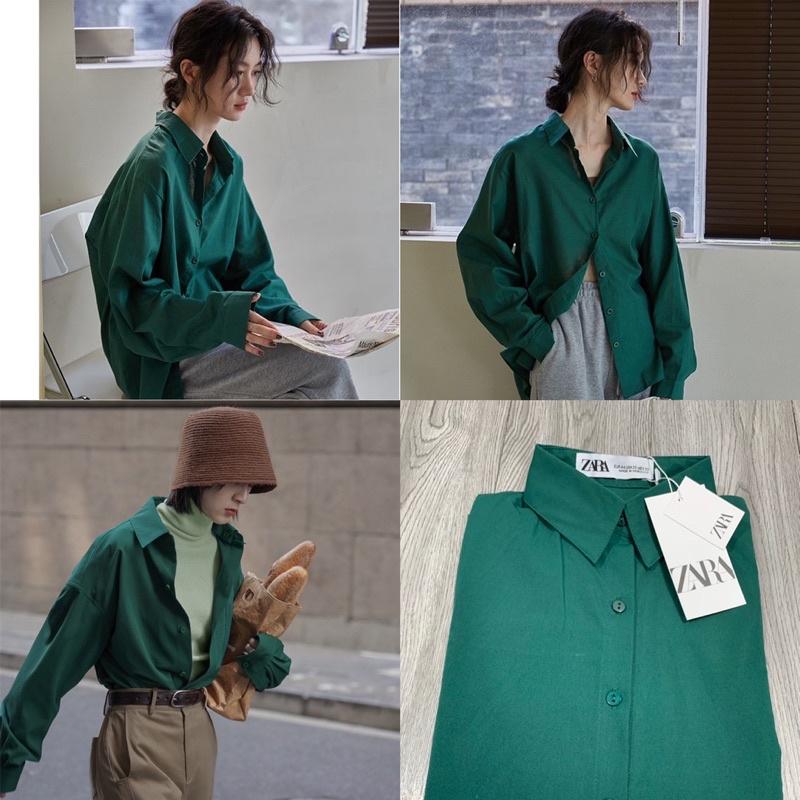 Sơmi màu xanh cổ vịt chuẩn Vintage thô dày cho cô nàng đam mê theo phong cách Thu Đông