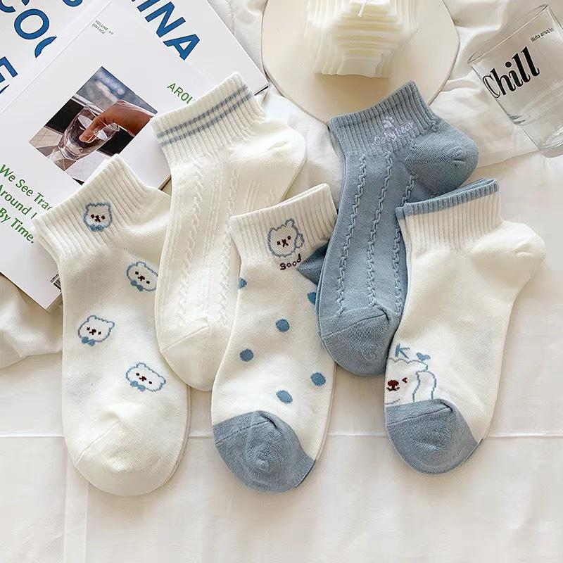 T12- Tất vớ nữ cổ ngắn dễ thương cotton hình gấu màu xanh mỏng thoáng Urbanize - Chọn ngẫu nhiên
