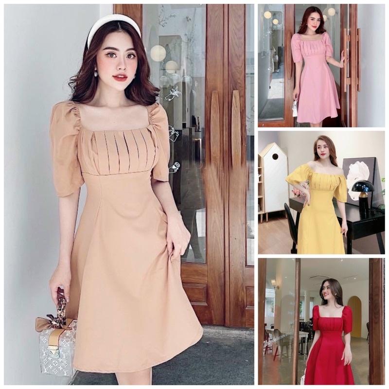 Đầm váy kem xếp li ngực tay lỡ form dáng chuẩn, dễ mặc dạo phố, đi làm hay du lịch đẹp