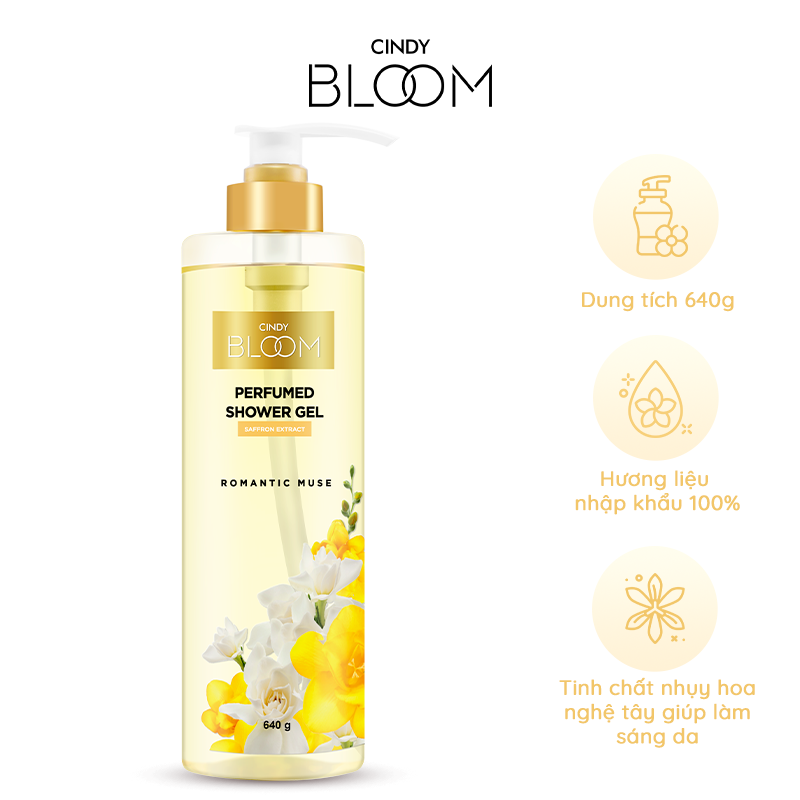 Combo sữa tắm nước hoa Cindy Bloom Aroma Flower mùi hương ngọt ngào nữ tính + Romantic Muse quyến rũ lãng mạn 640g