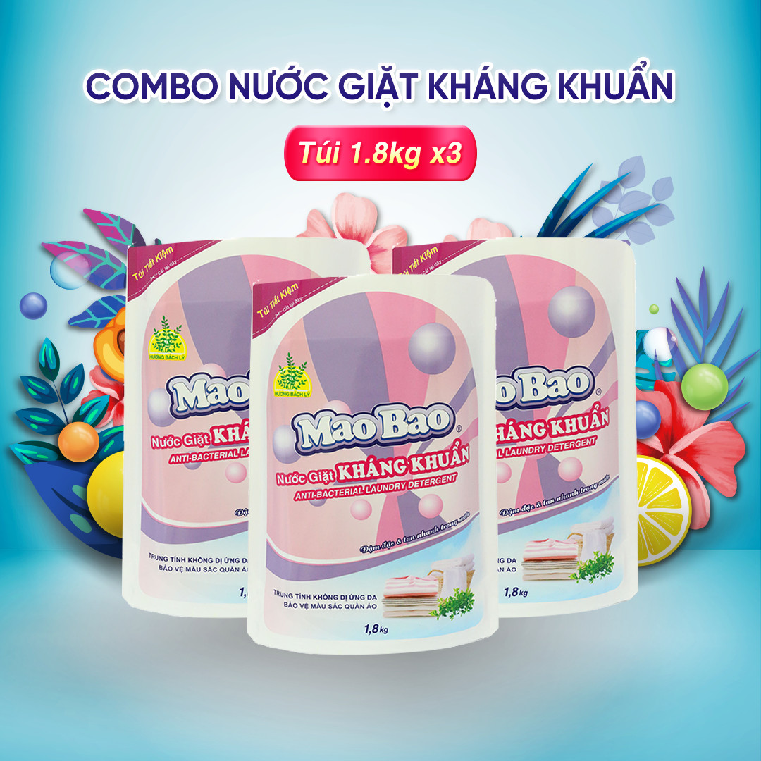 Combo 03 túi nước giặt kháng khuẩn Mao Bao 1800g