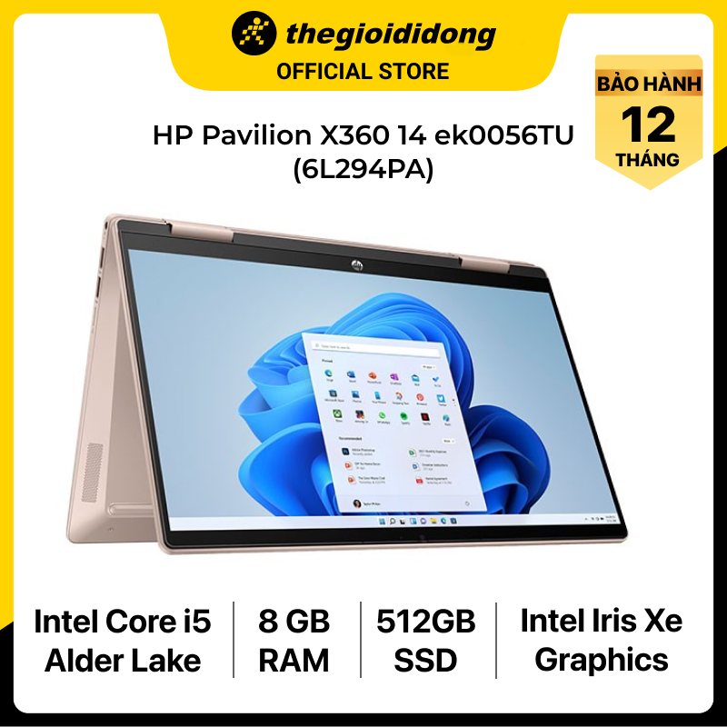 Laptop HP Pavilion X360 14 ek0056TU i5 1235U/8GB/512GB/14"F/Touch/Pen/Win11/( 6L294PA )/Vàng - Hàng Chính hãng