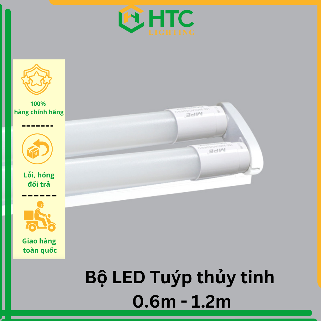 Bộ đèn LED tuýp thủy tinh 60 phân và 1.2m- ánh sáng trắng/ vàng - Thương hiệu MPE (bao gồm máng)