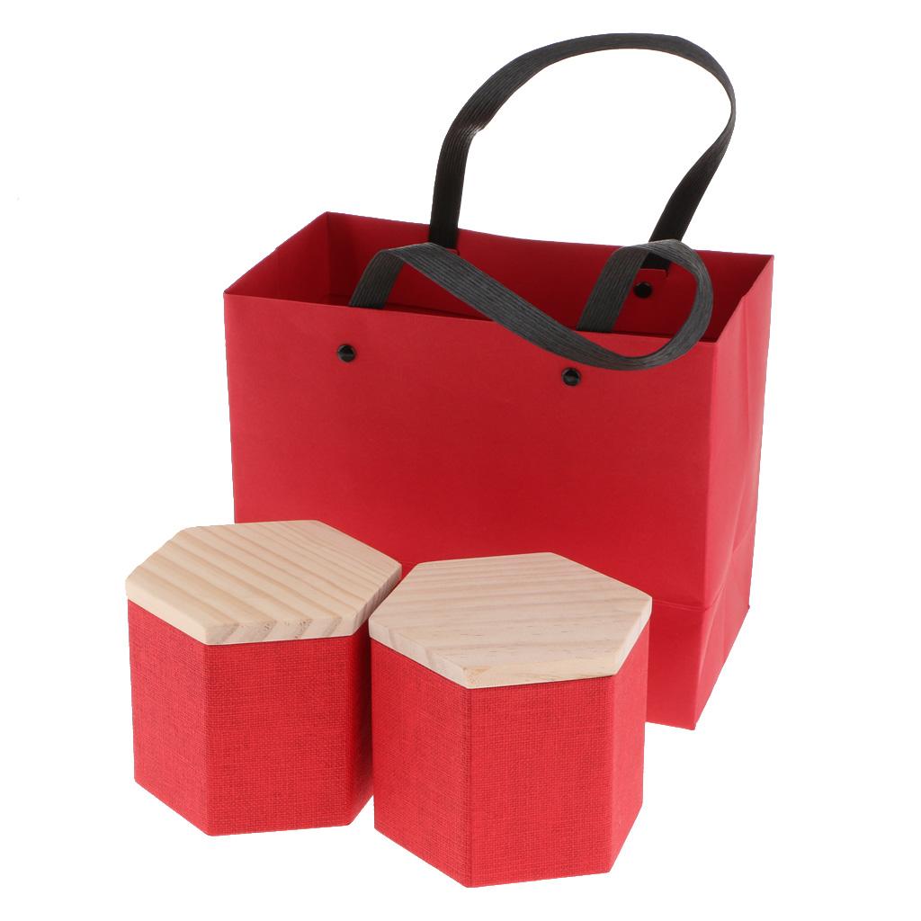 2Pcs Wood Lid Tea Storage Box Organizer Container Tea Caddy Container Red