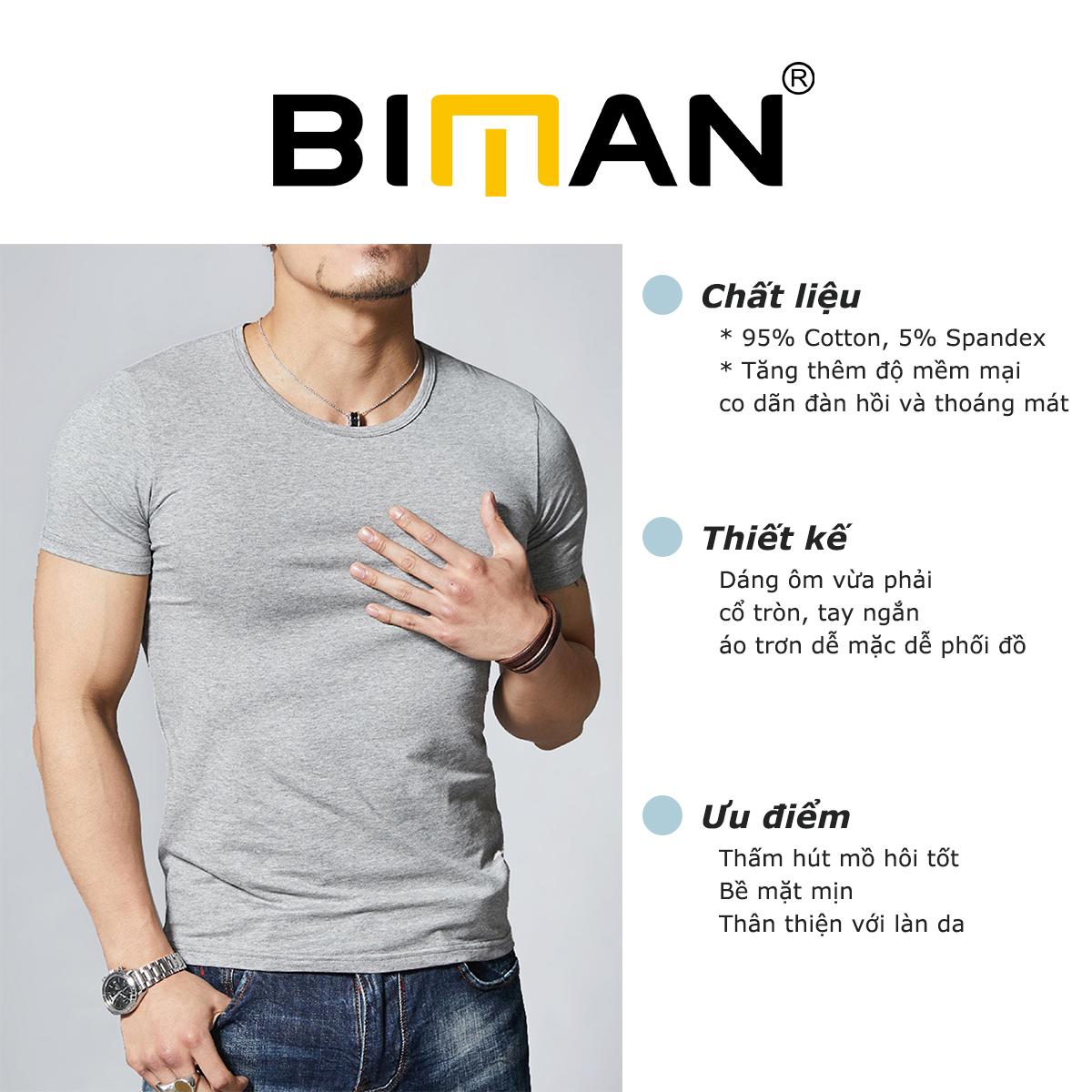 Áo Thun Nam Ngắn Tay Cổ Tròn Chất Liệu Cotton Cao Cấp Trẻ Trung, Thoáng Mát Chính Hãng Biman By BiLuxury 5APKB002