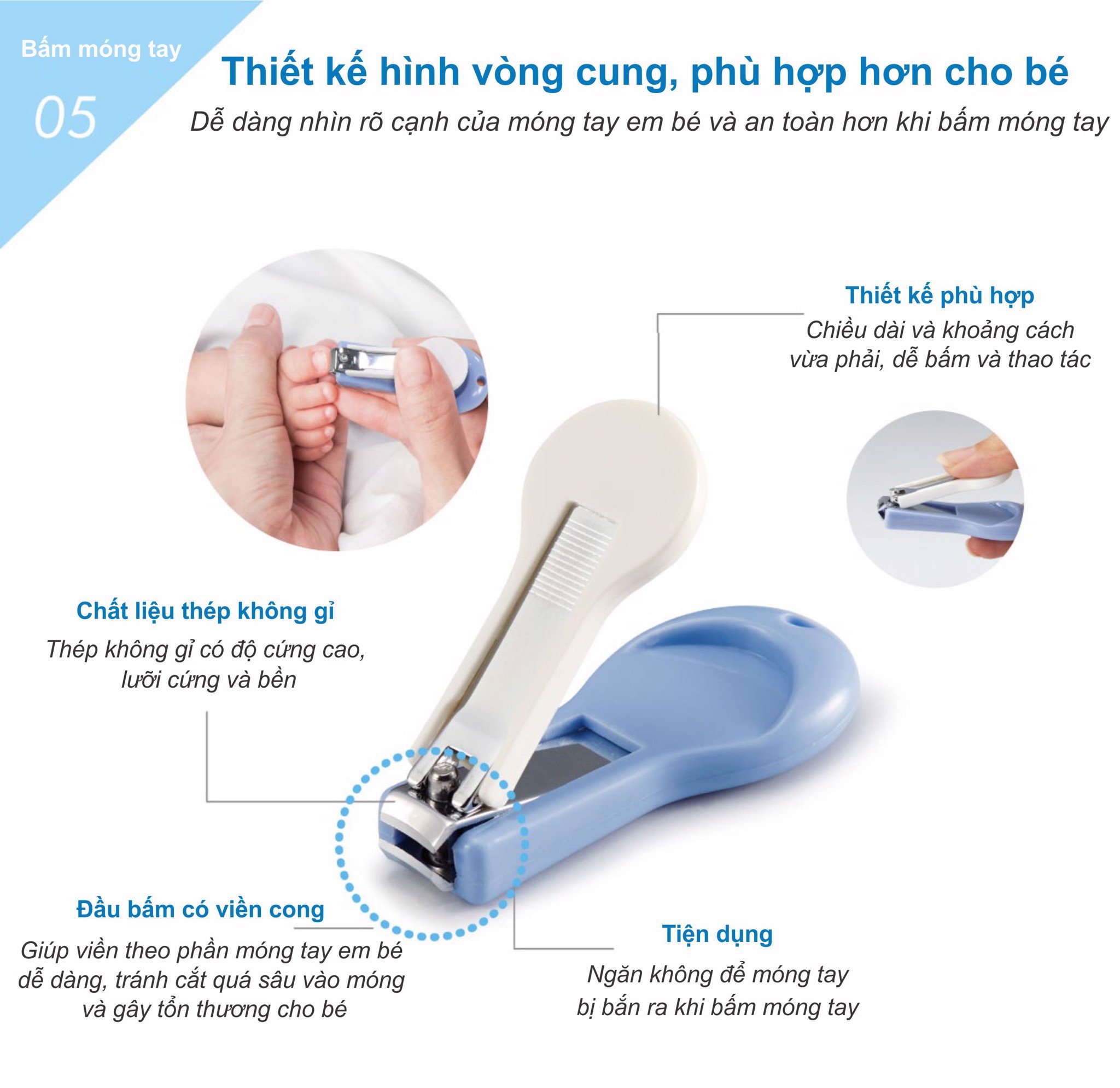 Hộp dụng cụ cắt móng tay, ráy tai cho bé 5 món kuku ku3037