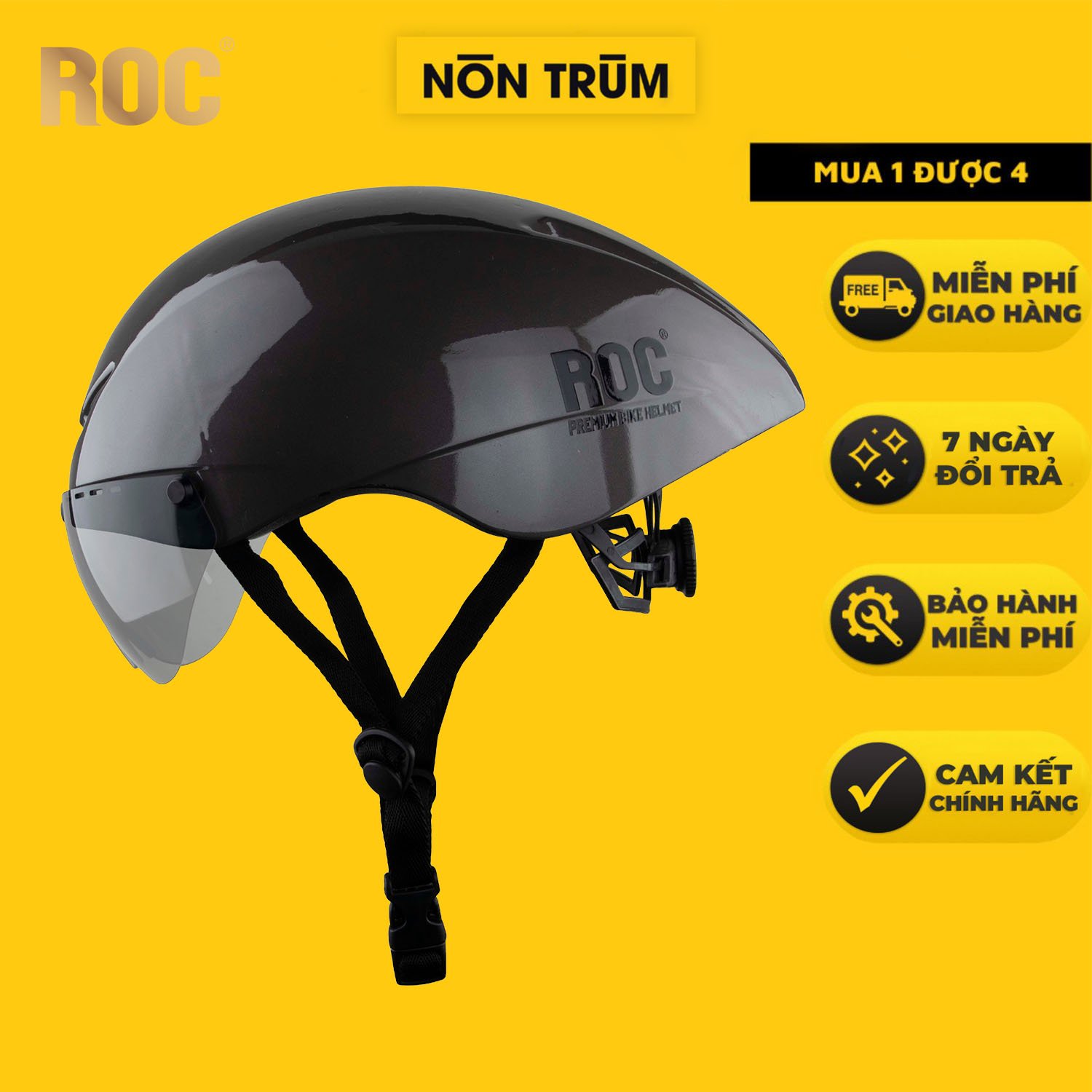 Mũ bảo hiểm xe đạp thể thao ROC R16 đuôi nhọn, siêu nhẹ kèm kính hít nam châm