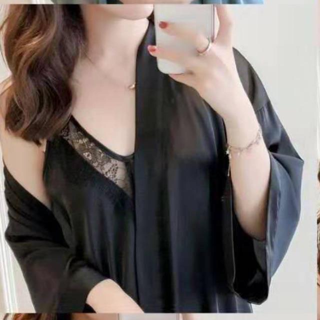 Combo Váy ngủ sexy lụa satin kèm choàng ( 45-55 kg)