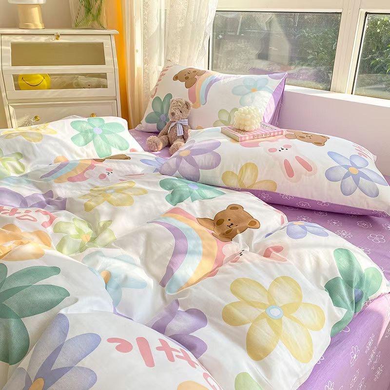 Bộ Chăn Ga Gối Cotton Living Hàng Nhập Khẩu Cao Cấp 4 Món Gấu Nâu Đáng Yêu
