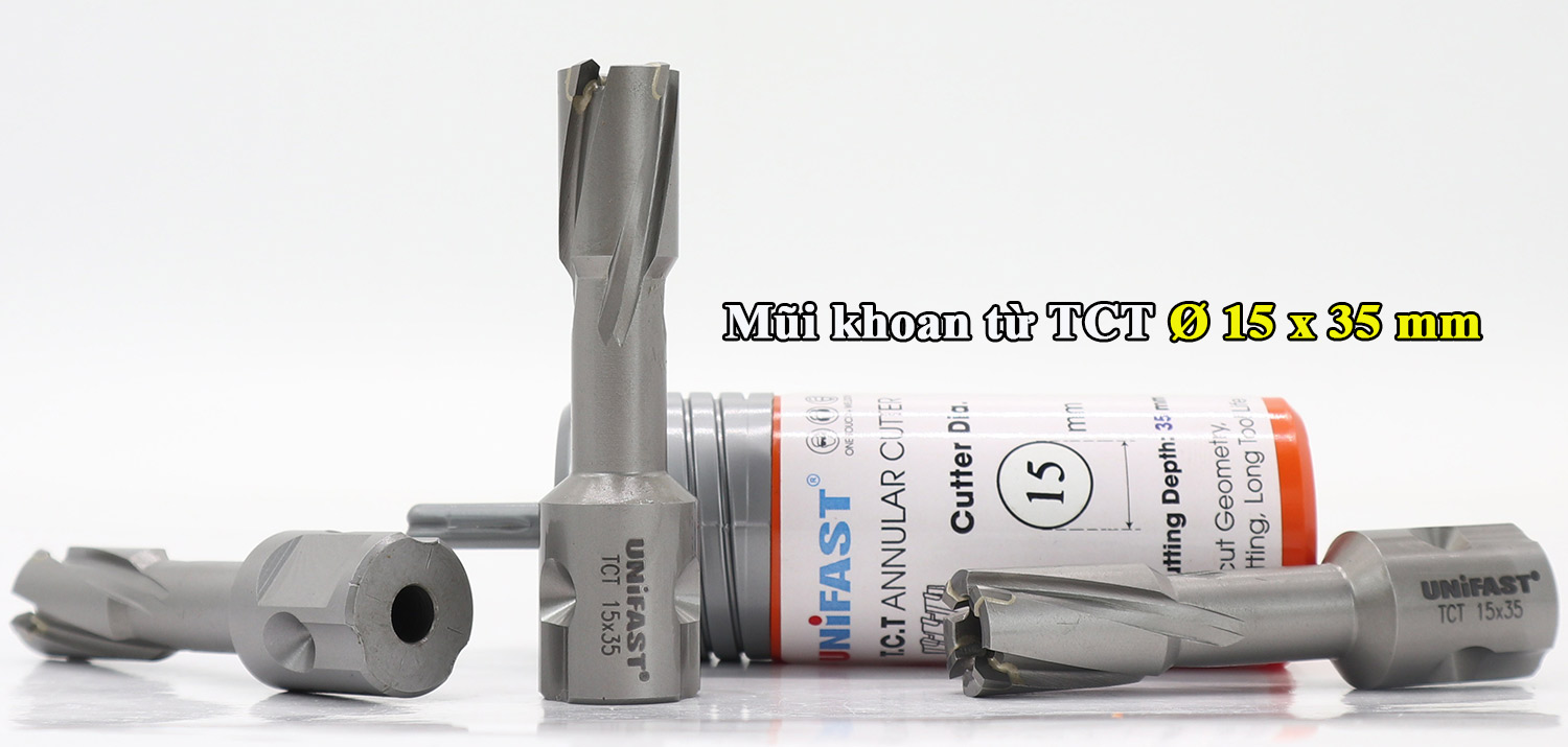 Mũi khoan từ hợp kim TCT Ø 15mm UNIFAST hợp kim siêu cứng sử dụng trên máy khoan từ