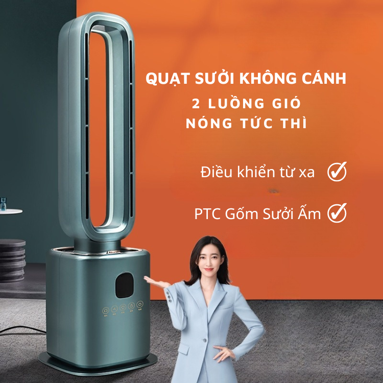 Quạt Không Cánh 2 Chiều Sưởi Mát Kèm Điều Khiển Từ Xa, Quạt Sưởi Thông Minh Thế Hệ Mới