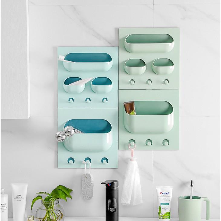 Kệ đựng dán tường tiện dụng 3 ô kèm móc treo