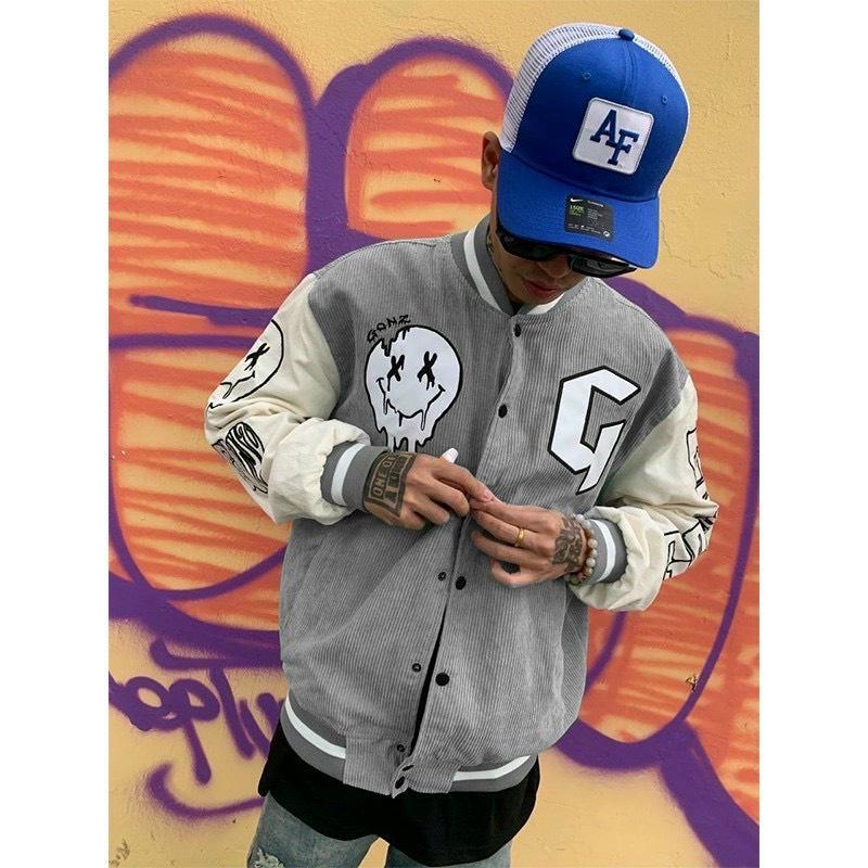 Áo Khóac nhung thêu Jacket Varsity Graffiti V3 shopanamy