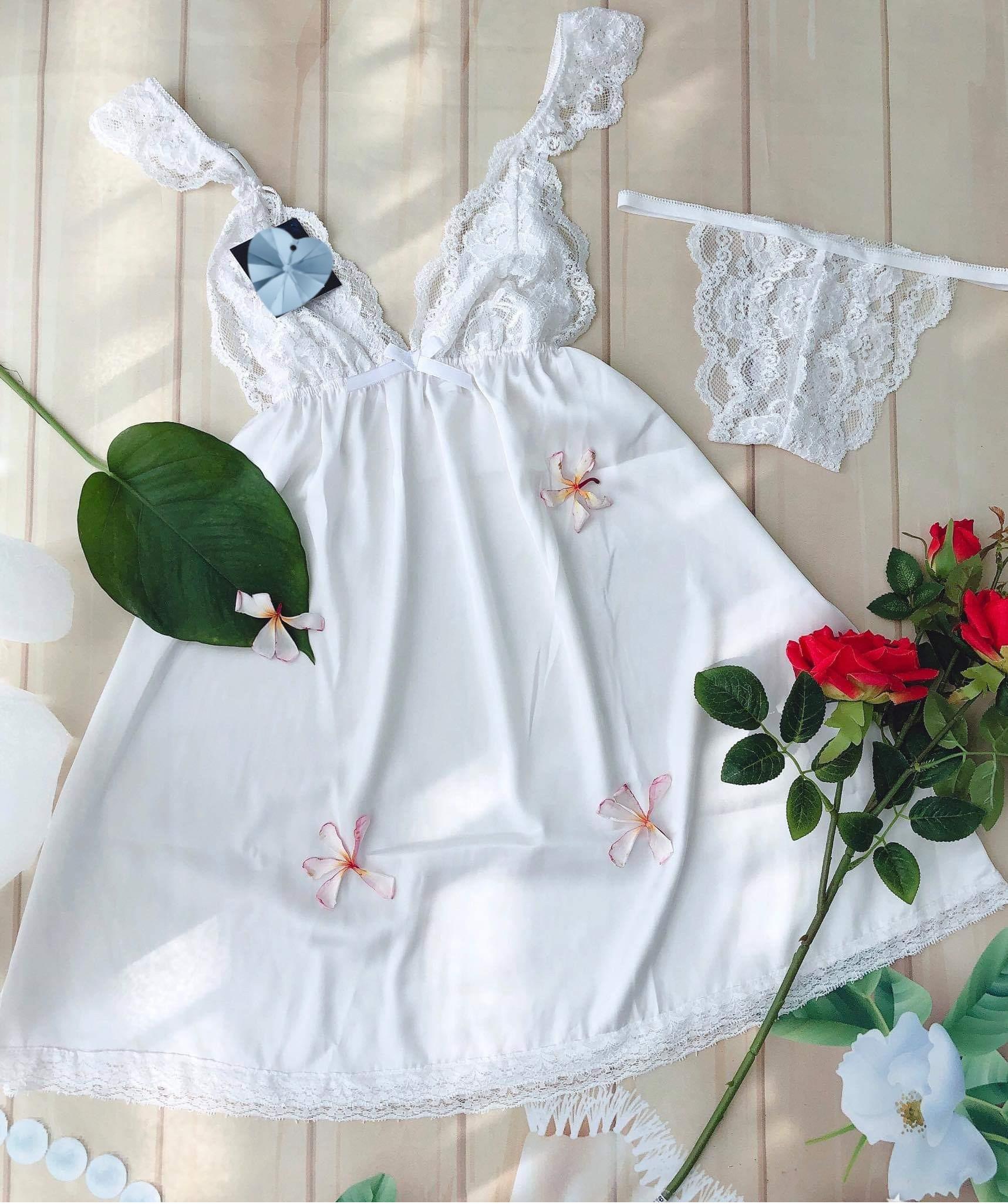 ĐẦM NGỦ LỤA,VÁY NGỦ LỤA CÁNH TIÊN SANG TRỌNG-MÀU TRẮNG