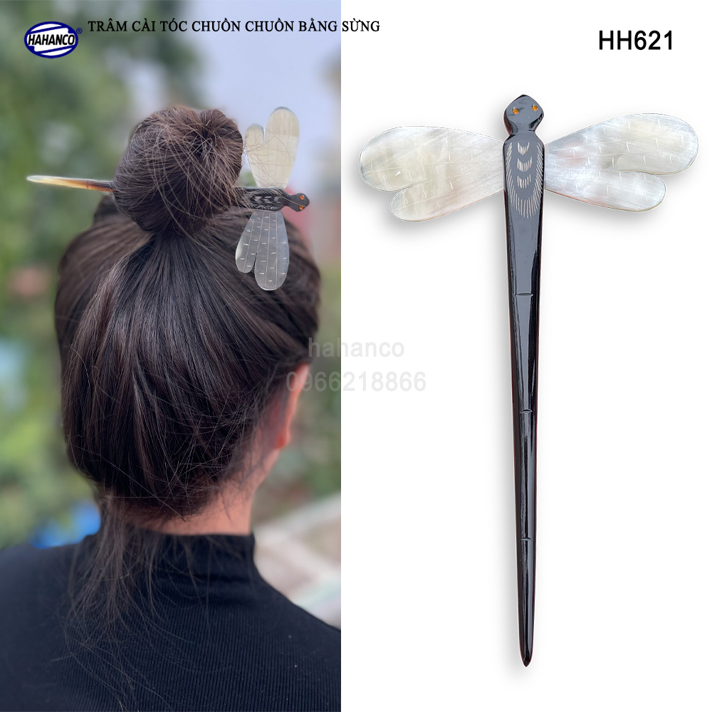 Trâm cài tóc chuồn chuồn bằng sừng - đục khắc hình đẹp - phong cách thiên nhiên- HH621