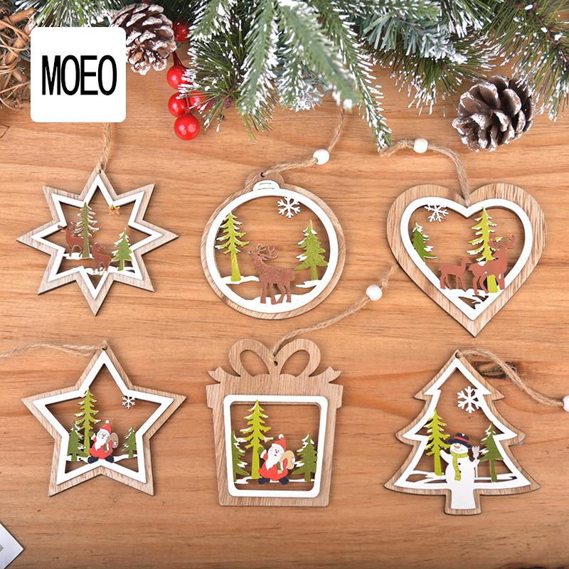 6pcs đồ trang trí Giáng sinh Giáng sinh treo đồ trang trí đồ trang trí bằng gỗ để trang trí bữa tiệc ngày lễ