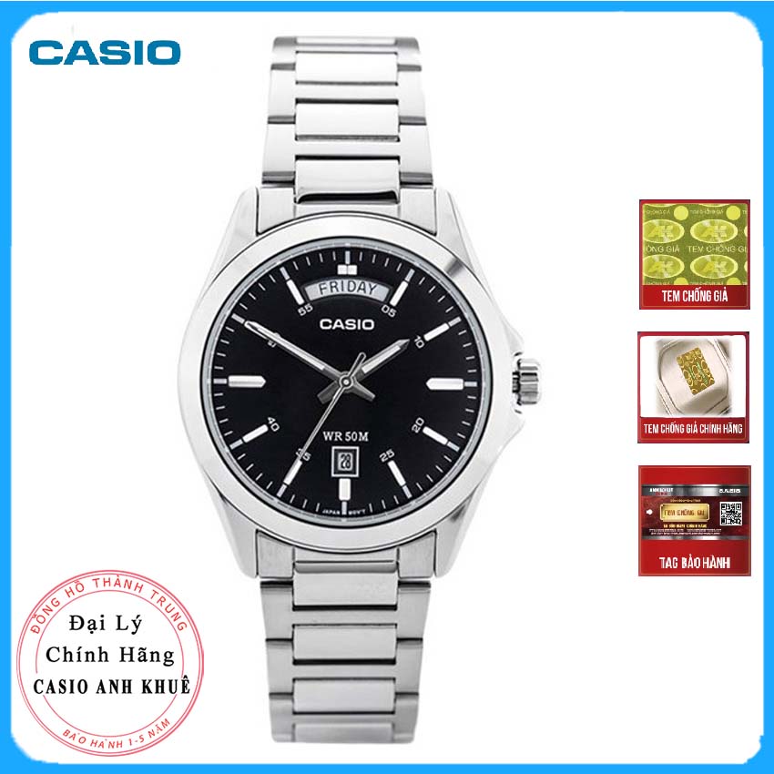 Đồng Hồ Nam Casio MTP-1370D-1A1V Dây Kim Loại Mặt Đen