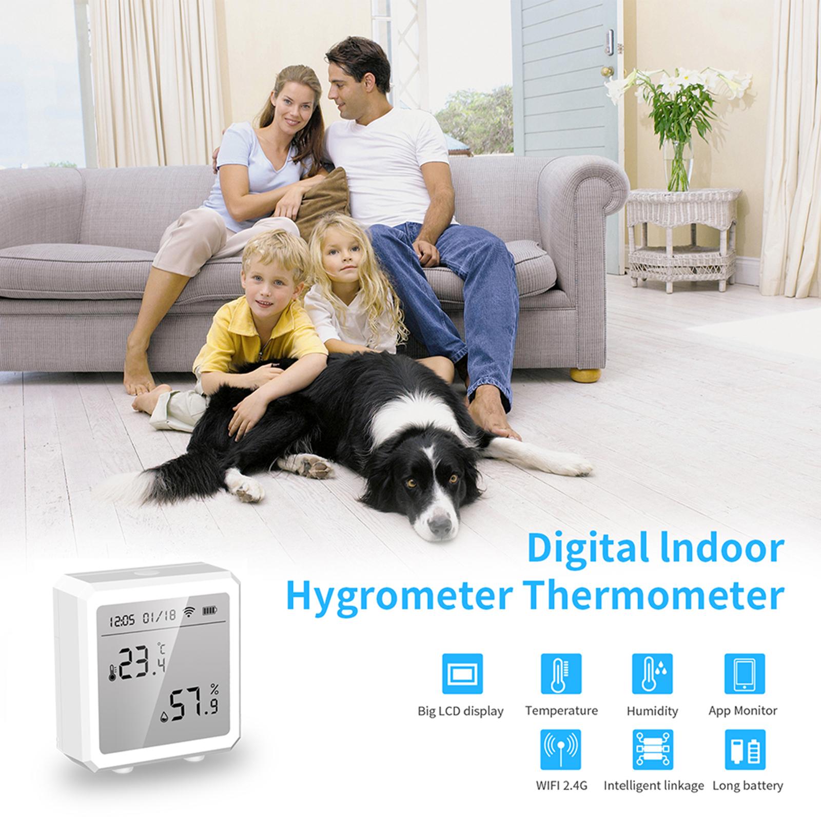Tuya Smart WiFi Temperature Humidity Sensor Indoor Hygrometer Thermometer APP Remote Control with LCD Screen T&H Sensor ℃/℉ Switchable Compatible with Alexa Google Home