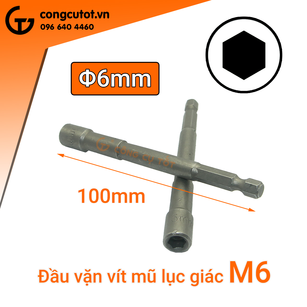 Đầu vặn vít mũ lục giác M6 dài 100mm chuôi lục thép Cr-V