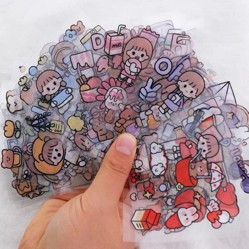 Sticker 2D Trang Trí Cô Gái Và Bé Thỏ Dễ Thương Kích Cỡ 8 x 8 cm