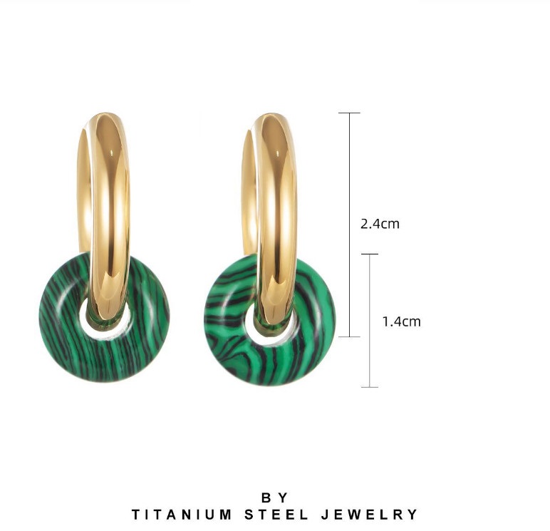 Bông Tai Khoen Tròn Đá Khổng Tước Chất Liệu Titan Không Han Rỉ TT 4471