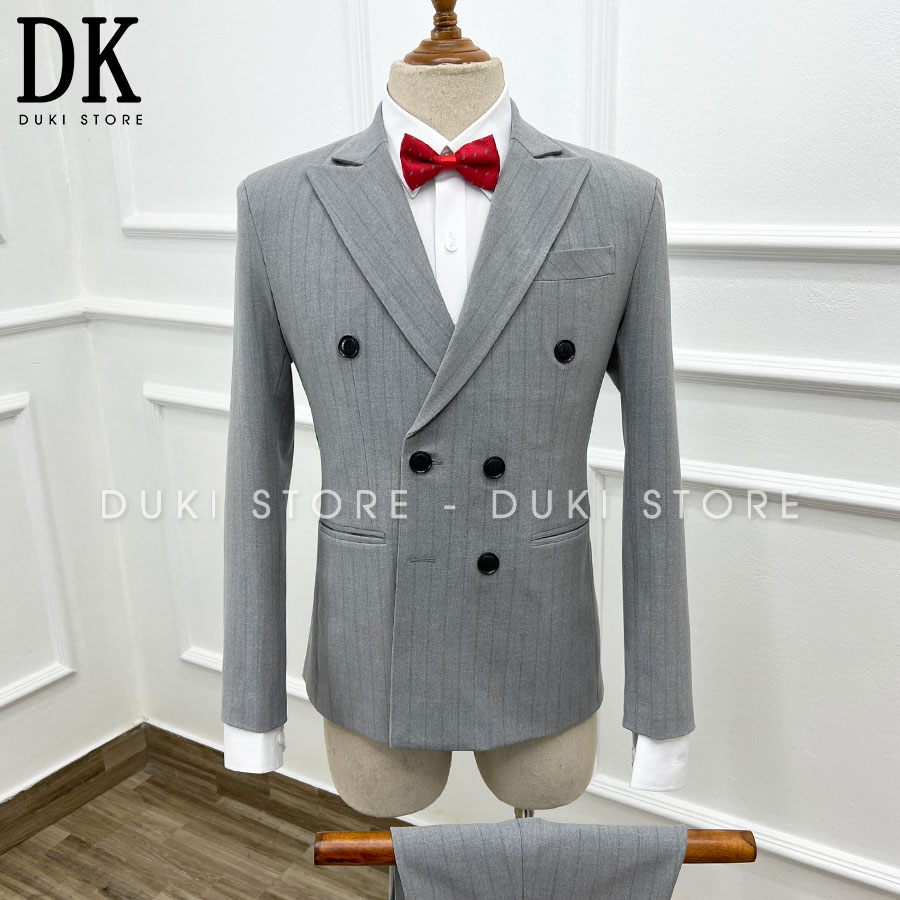 Bộ vest nam 6 nút Hàn Quốc kẻ sọc màu ghi thanh lịch DKE0065 - DUKI STORE