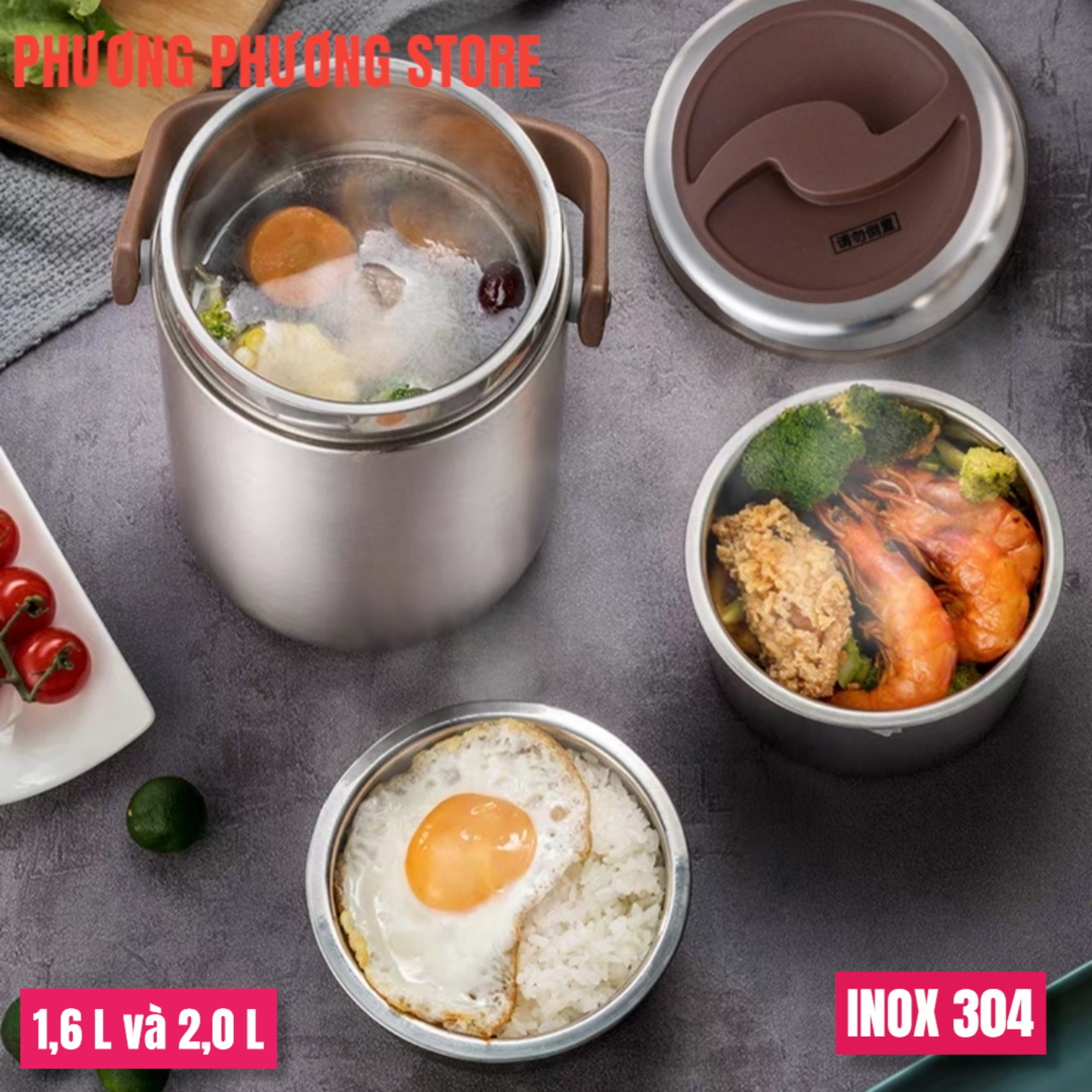 Cặp lồng cơm, hộp cơm giữ nhiệt văn phòng chất liệu inox JX 304 cao cấp, cặp lồng cà men 3 tầng, nắp chống tràn, 5 lớp giữ nhiệt tốt