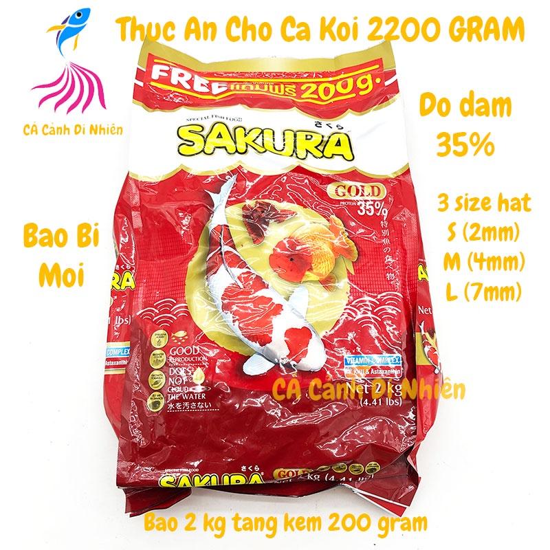 Thức Ăn Cá Koi Sakura Gold 2200 gram 35% - Cám Cá Cảnh dạng hạt 3 SIZE