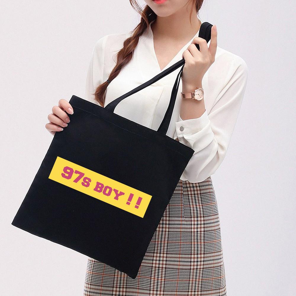 Túi Tote Vải Canvas Ginko kiểu basic có dây kéo khóa miệng túi đựng vừa laptop 14 inch và nhiều đồ dùng khác Phong Cách ulzzang Hàn Quốc In Hình 97s Boy B33