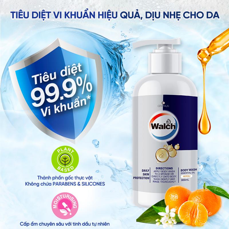 Sữa tắm tinh dầu Walch tiêu diệt vi khuẩn, dưỡng ẩm mềm mịn, tái tạo làn da (900ml)