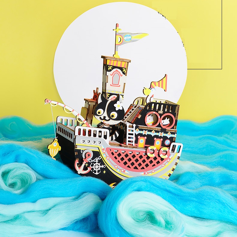 Mô hình Hộp nhạc Con mèo Vui Vẻ - AMD42 Fishing Kitty Music Box