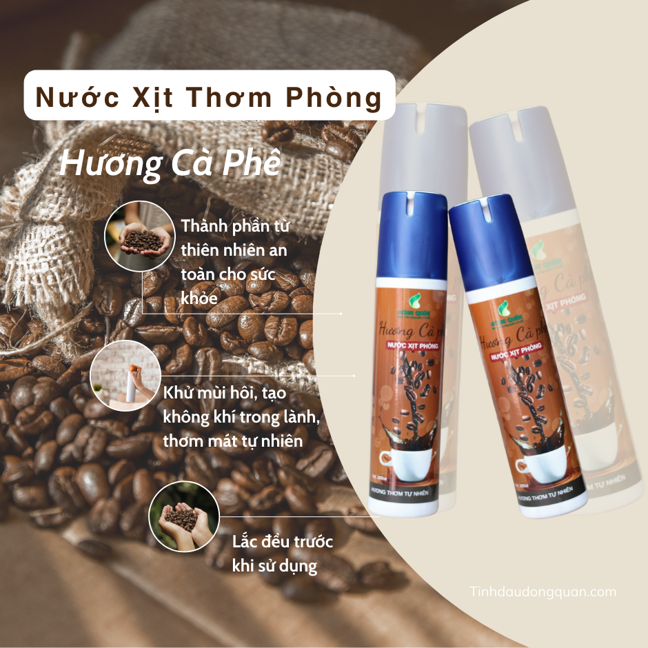 Nước Xịt Thơm Phòng Hương Cà Phê Thương Hiệu Đông Quân, Giúp Khử Mùi Hôi, An Toàn Sức Khoẻ 300ml/chai