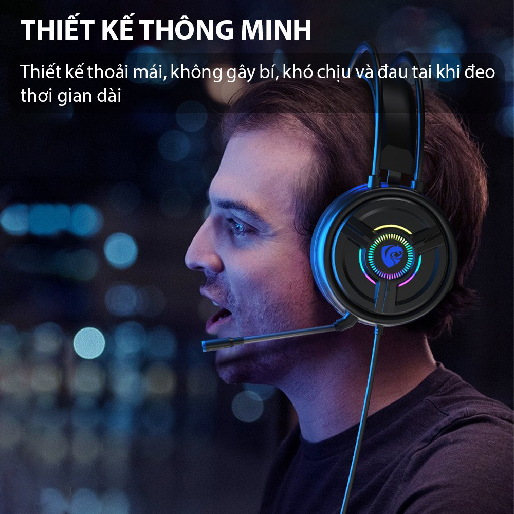 Tai Nghe Chụp Tai Có Dây Chơi Game Gaming Có Mic Micro Máy Tính USB The Deosd - Hàng Chính Hãng