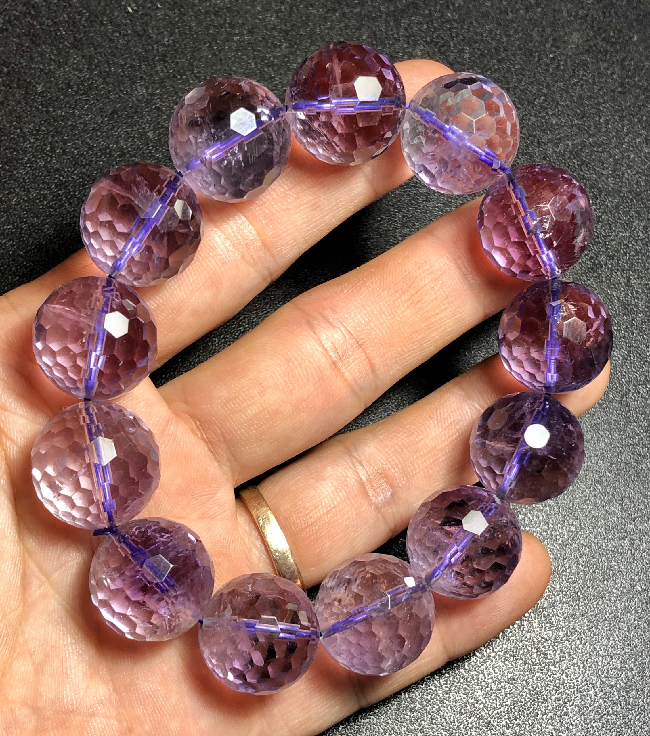 Vòng tay đá thạch anh tím mài facet 17mm siêu đẹp -HANMYNGHE