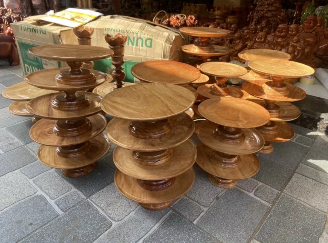 Mâm bồng thờ bằng gỗ gõ-đĩa chưng hoa quả bàn thờ ngang 30-32-35 cm