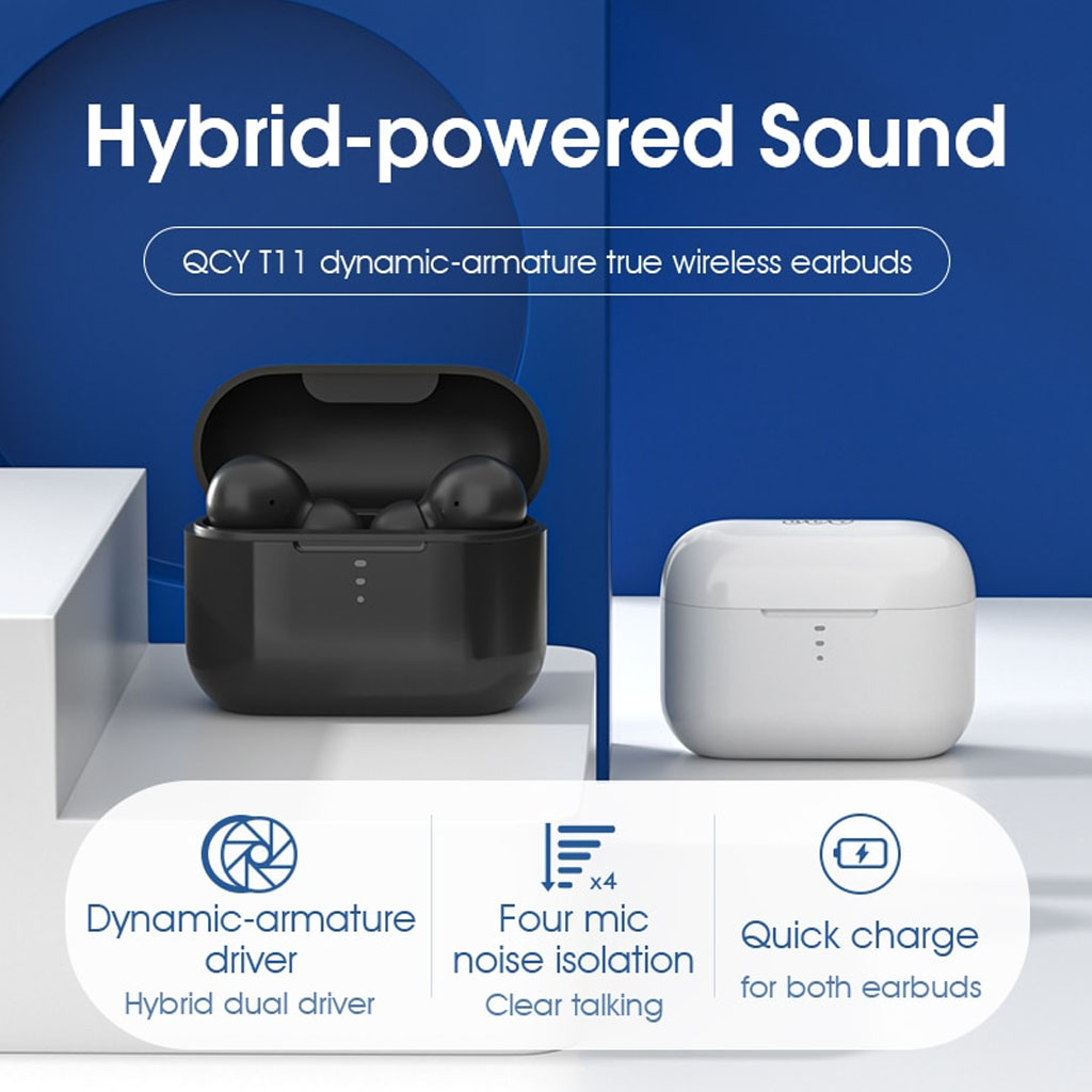 Tai nghe Bluetooth TWS True Wireless QCY T11 5.0 - 4 micro siêu đàm thoại chống nước mồ hôi IPX5 - Tai nghe Bluetooth kiểu dáng hiện đại, thời thượng -4478- hàng nhập khẩu