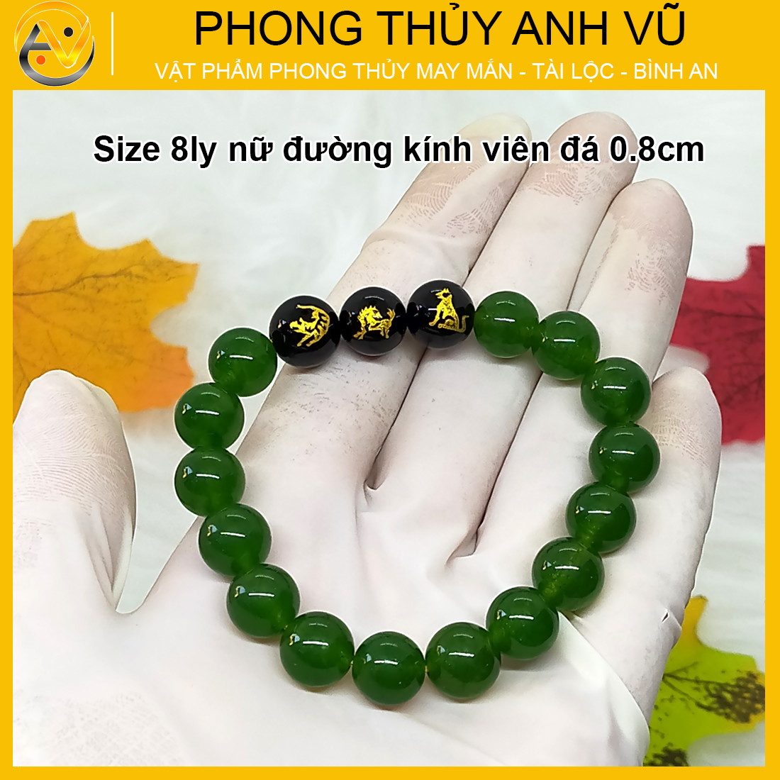 Vòng mã não xanh tự nhiên đã khai quang tam hợp dần ngọ tuất - size 8 10ly cho nữ - may mắn tài lộc - Vòng Tam Hợp Anh Vũ