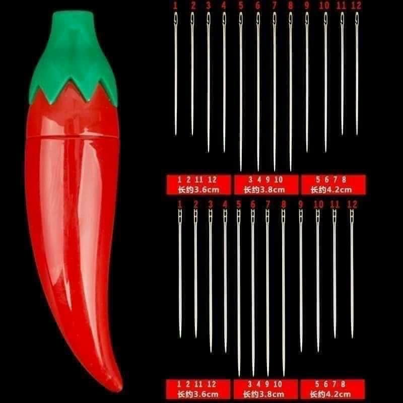 Hộp 12 kim khâu không cần xỏ chỉ hình trái ớt