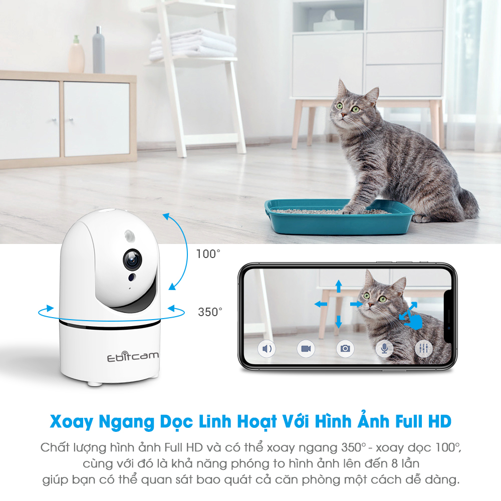 Camera Ip Wifi Xoay 350 Độ Ebitcam 851- Độ Phân Giải 4MP - Mẫu Mới Nhất 2021- Hàng Chính Hãng