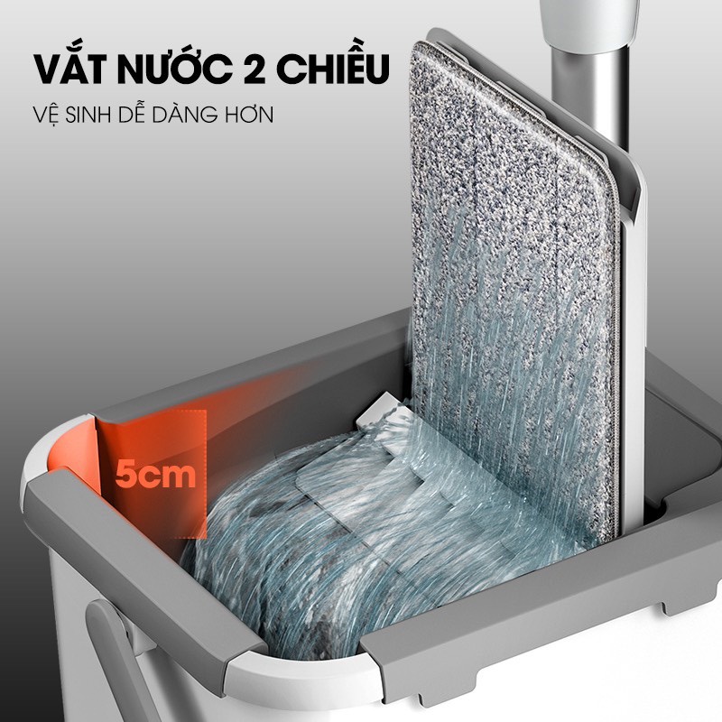 Bộ Cây Lau Nhà Tự Vắt Thông Minh BONBOX BCT702 Xoay 360 Độ Kèm Thùng Tự Vắt 2 Ngăn Xô