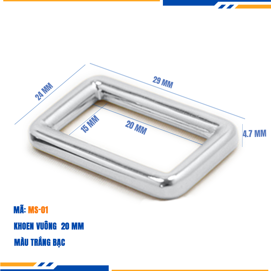 Khoen vuông túi xách, khoen chữ nhật túi xách 20mm cao cấp công nghệ mạ điện độ bền 5-8 năm