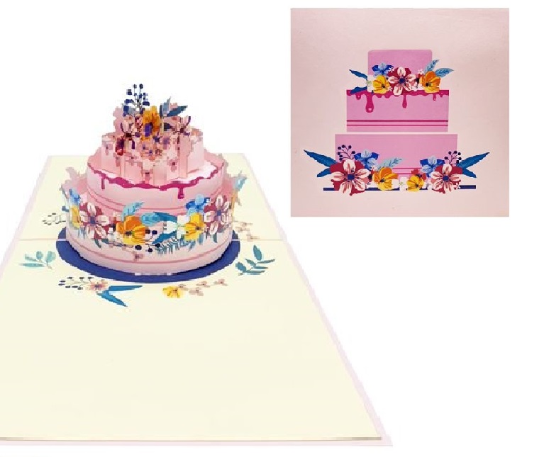 Thiệp 3D Pop Up Bánh Kem Sinh Nhật 3 Tầng Hoa Văn – Thiệp Chúc Mừng Sinh Nhật Sang Trọng, Độc Đáo, B11