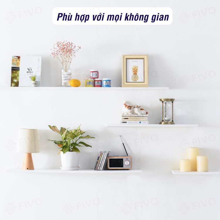 Kệ Treo Tường Trang Trí Gỗ MDF Chống Ẩm 17mm FIVO FB41 Màu Trắng, Đen, Đơn Giản Tinh Tế Dễ Dàng Gắn Tường - Hàng Chính Hãng