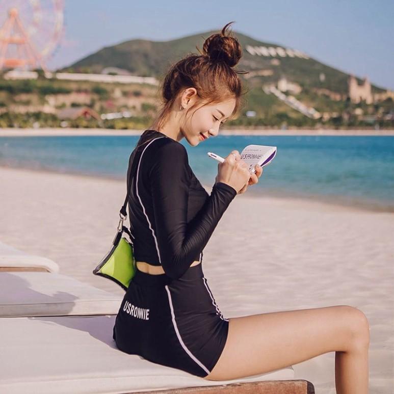 Bikini Đùi Áo Tắm Dài Tay Quảng Châu Chống Nắng Che Khuyến Điểm Cạp Cao Khoá Kéo Hottrend 2021 Sang Chảnh Xịn Đ