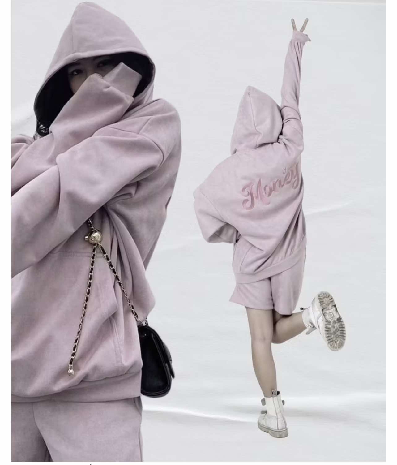 Áo Hoodie da lộn chữ thêu dáng oversize cao cấp