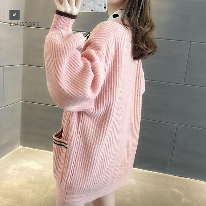 Áo khoác len cardigan nữ tay phồng tiểu thư LAHSTORE, thời trang thu đông 2021