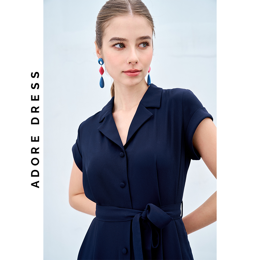 Đầm Midi dresses tuytsy trơn navy, đỏ  xếp ly eo 311DR2020 ADORE DRESS